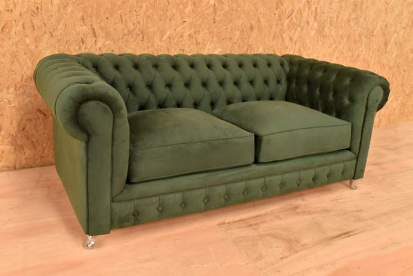 Vista perfil superior sofa Chester Pana Verde